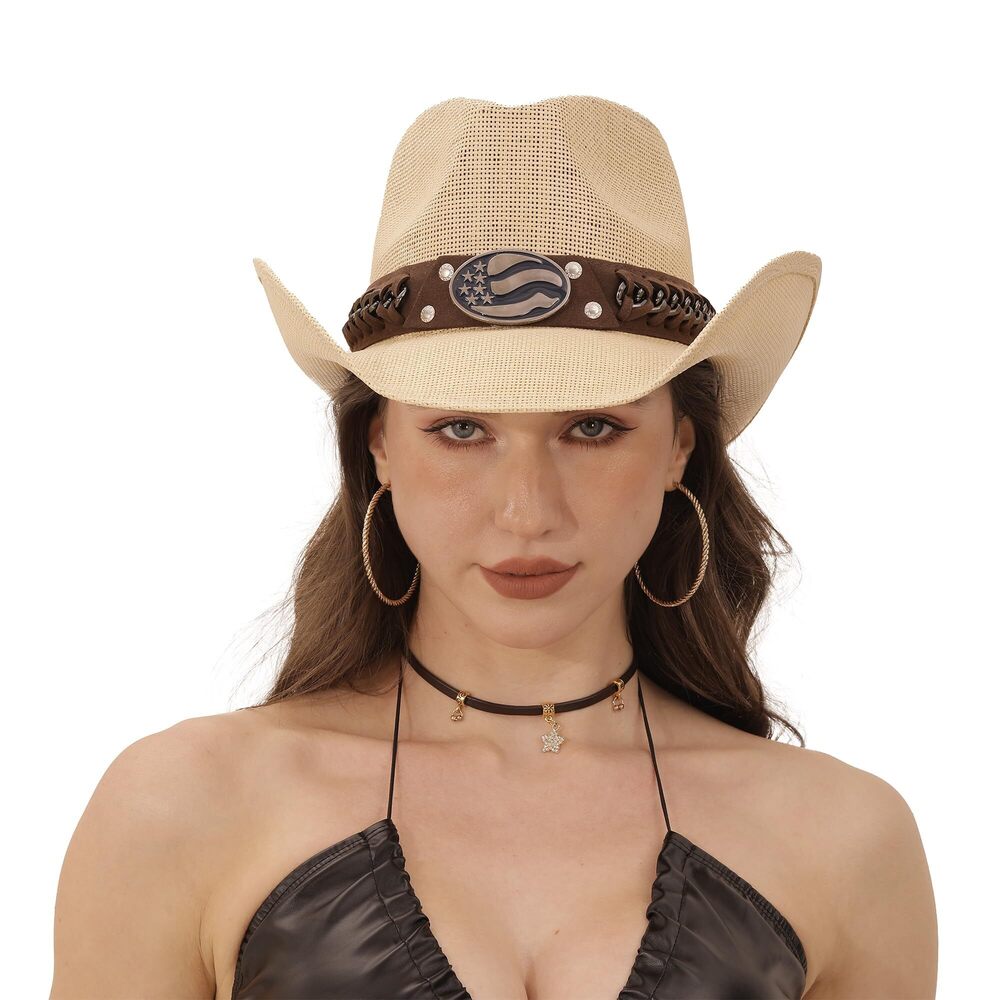 2855 Straw Cowboy Hats For Women And Men,western Cowgirl Hat - Picture 6 of 6